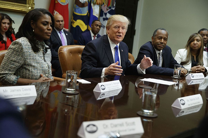 President Donald Trump speaks during a meeting on African American History Month in the Roosevelt Room of the White House in Washington, (AP Photo/File/Evan Vucci)