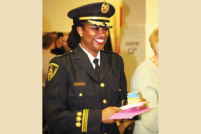 A VERY SPECIAL DAY—Amera Gilchrist celebrates being sworn in as assistant chief of EMS and her birthday. (Photos by J.L. Martello) 