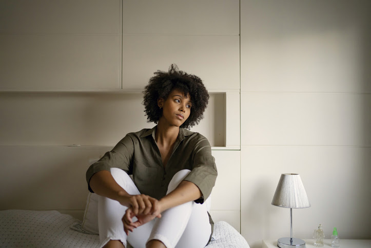Woman with depression at home