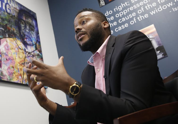 Michael Tubbs, the mayor of Stockton, Calif., gestures with his hands while making a point.