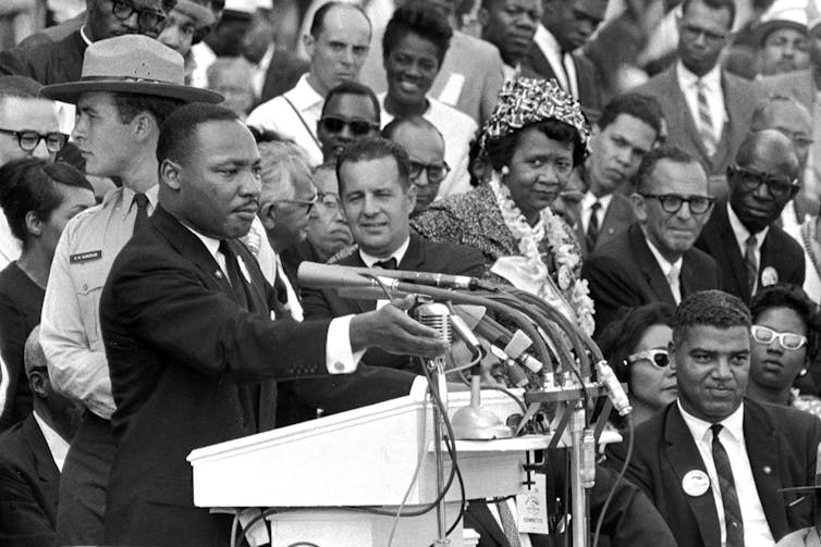 Martin Luther King Jr. speaks before a crowd at the 1963 March on Washington.